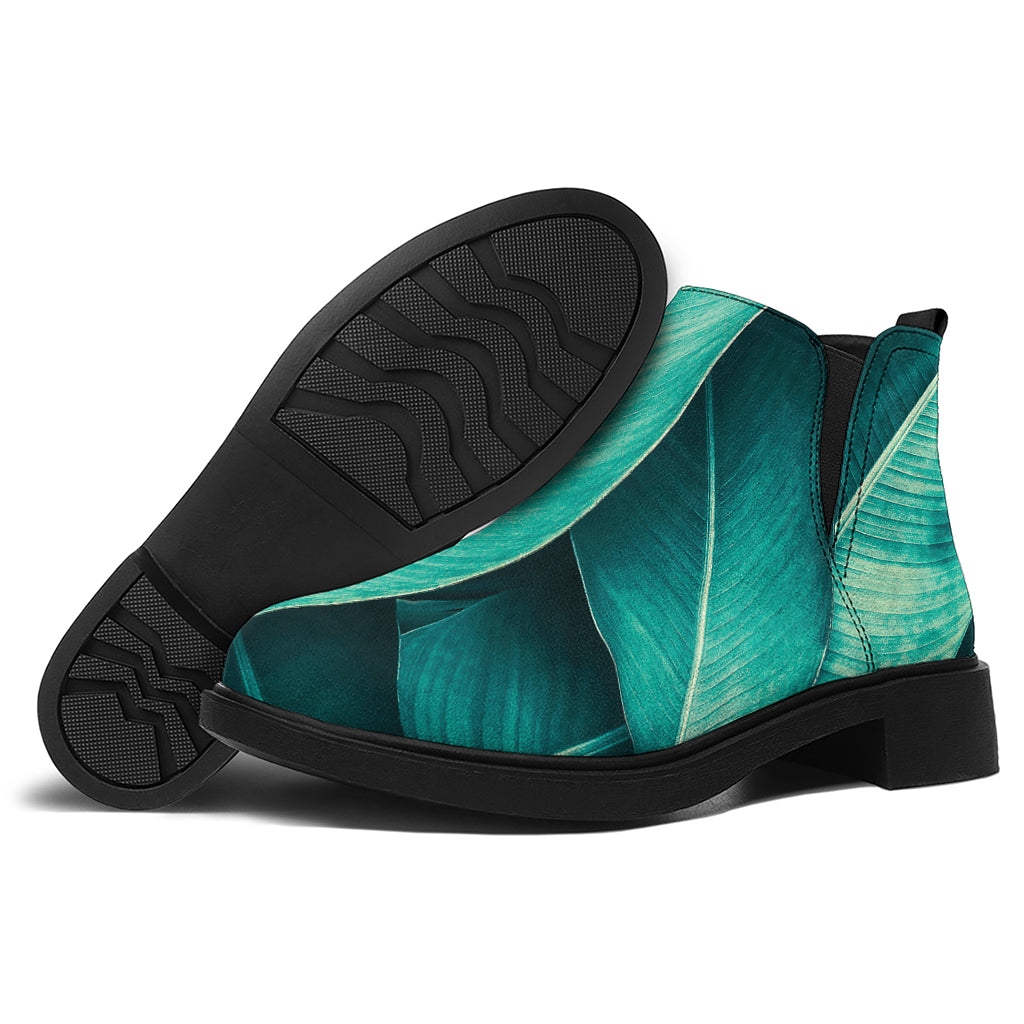 Turquoise Banana Leaf Print Flat Ankle Boots