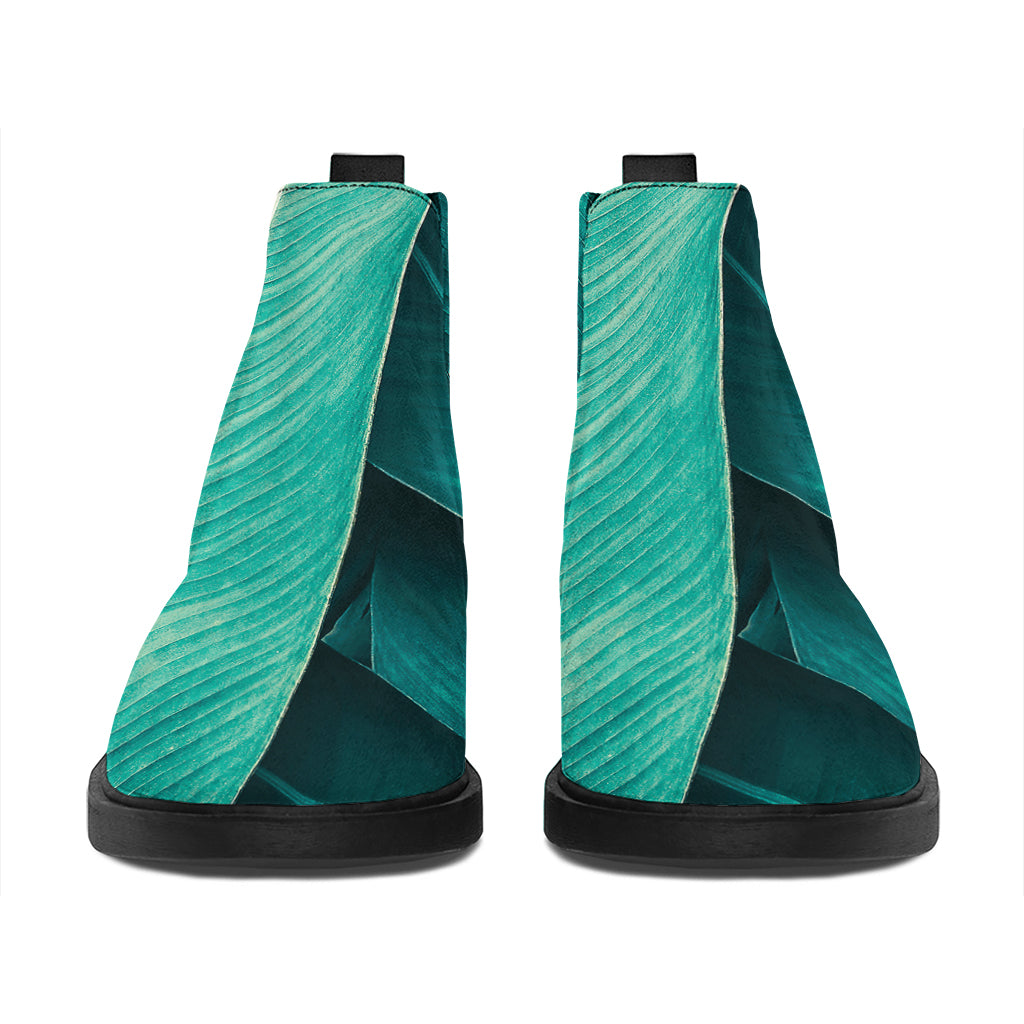 Turquoise Banana Leaf Print Flat Ankle Boots