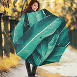 Turquoise Banana Leaf Print Foldable Umbrella