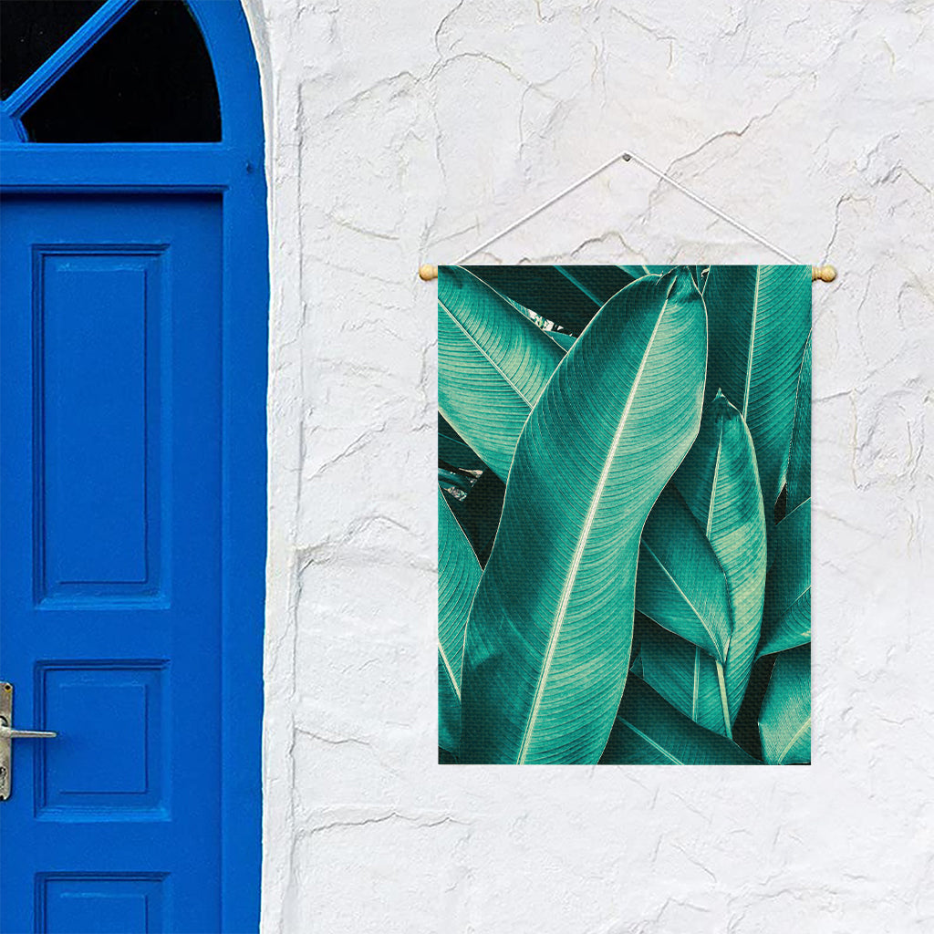 Turquoise Banana Leaf Print Garden Flag