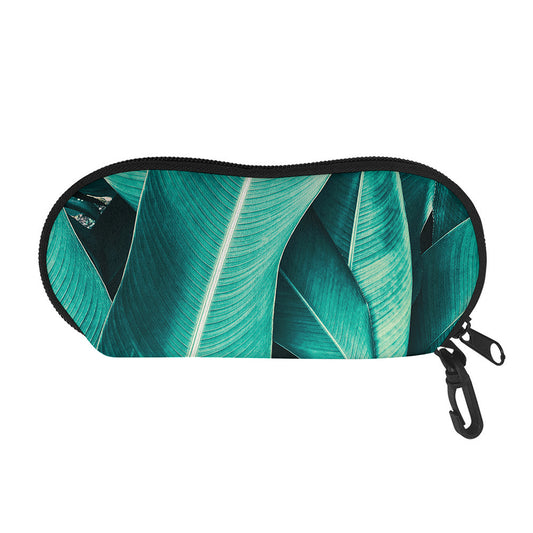 Turquoise Banana Leaf Print Glasses Case