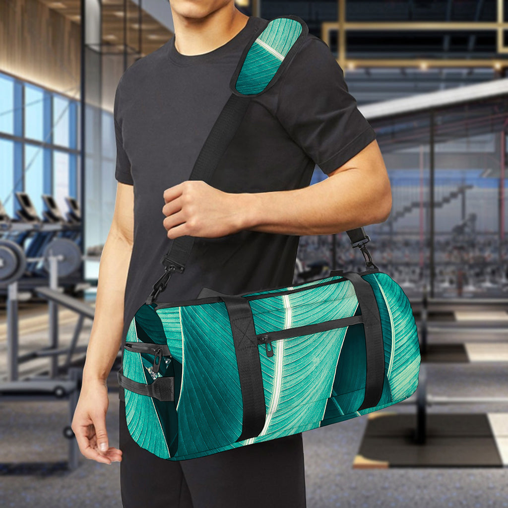Turquoise Banana Leaf Print Gym Bag