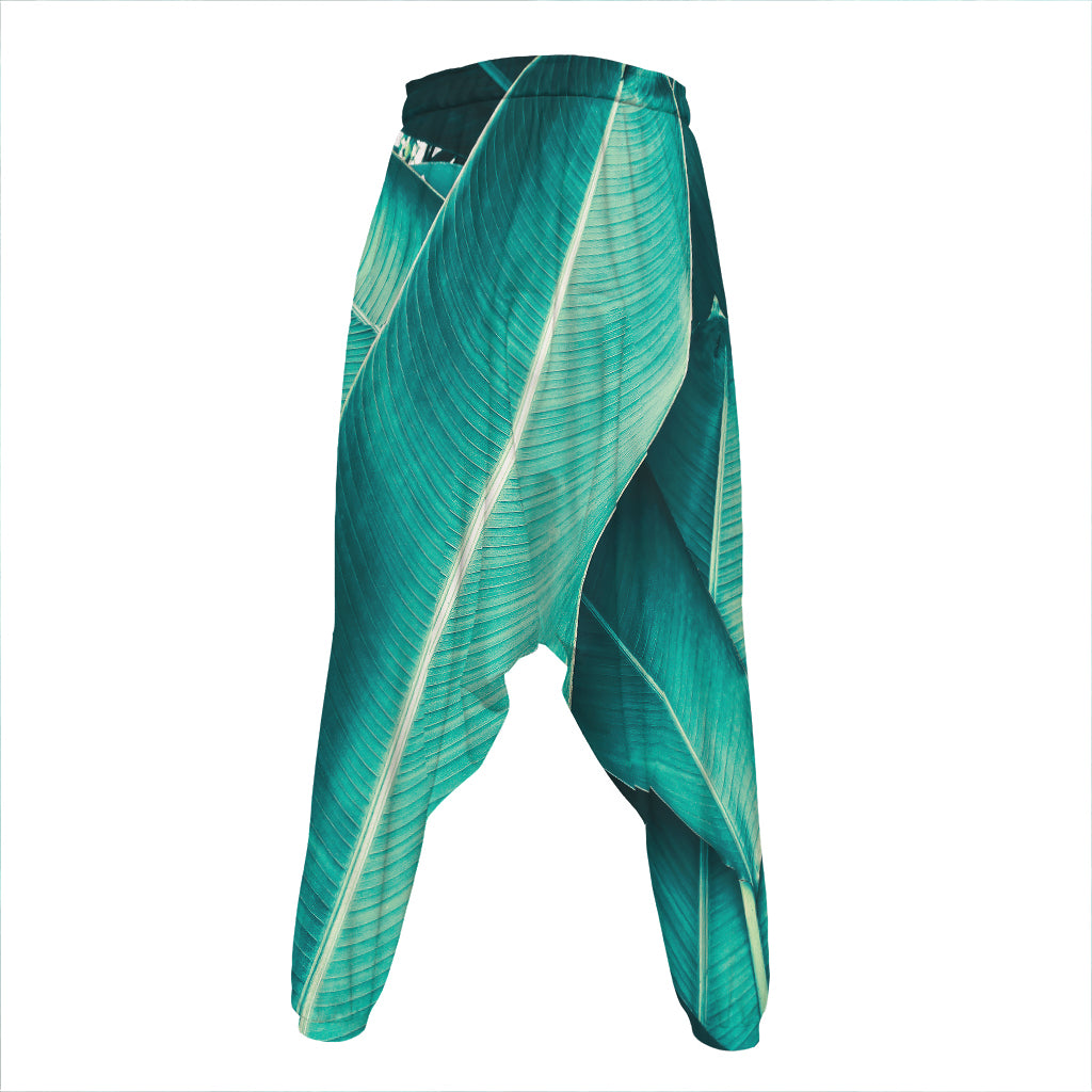 Turquoise Banana Leaf Print Hammer Pants