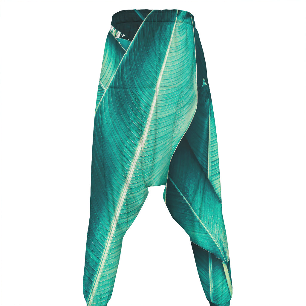 Turquoise Banana Leaf Print Hammer Pants