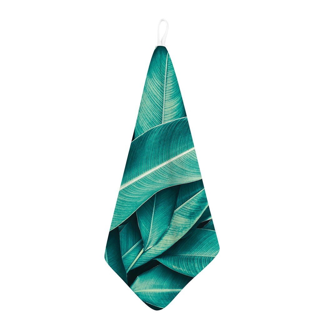 Turquoise Banana Leaf Print Hand Towel