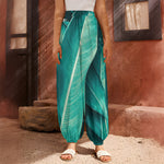 Turquoise Banana Leaf Print Harem Pants