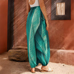 Turquoise Banana Leaf Print Harem Pants