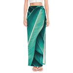 Turquoise Banana Leaf Print High Slit Maxi Skirt