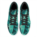 Turquoise Banana Leaf Print High Top Leather Sneakers