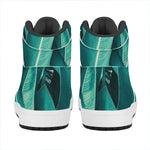 Turquoise Banana Leaf Print High Top Leather Sneakers