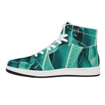 Turquoise Banana Leaf Print High Top Leather Sneakers