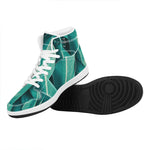 Turquoise Banana Leaf Print High Top Leather Sneakers