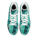 Turquoise Banana Leaf Print High Top Leather Sneakers