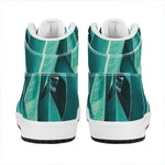 Turquoise Banana Leaf Print High Top Leather Sneakers
