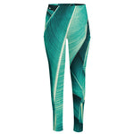 Turquoise Banana Leaf Print High-Waisted Pocket Leggings