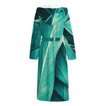 Turquoise Banana Leaf Print Hooded Bathrobe