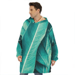 Turquoise Banana Leaf Print Hoodie Blanket