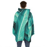 Turquoise Banana Leaf Print Hoodie Blanket
