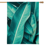 Turquoise Banana Leaf Print House Flag