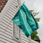 Turquoise Banana Leaf Print House Flag