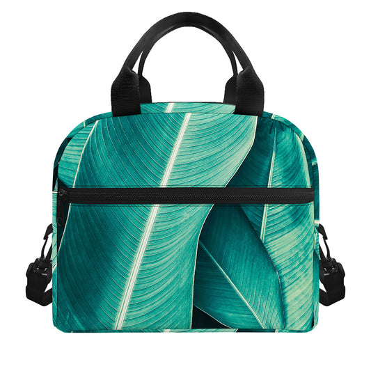 Turquoise Banana Leaf Print Insulated Lunch Bag