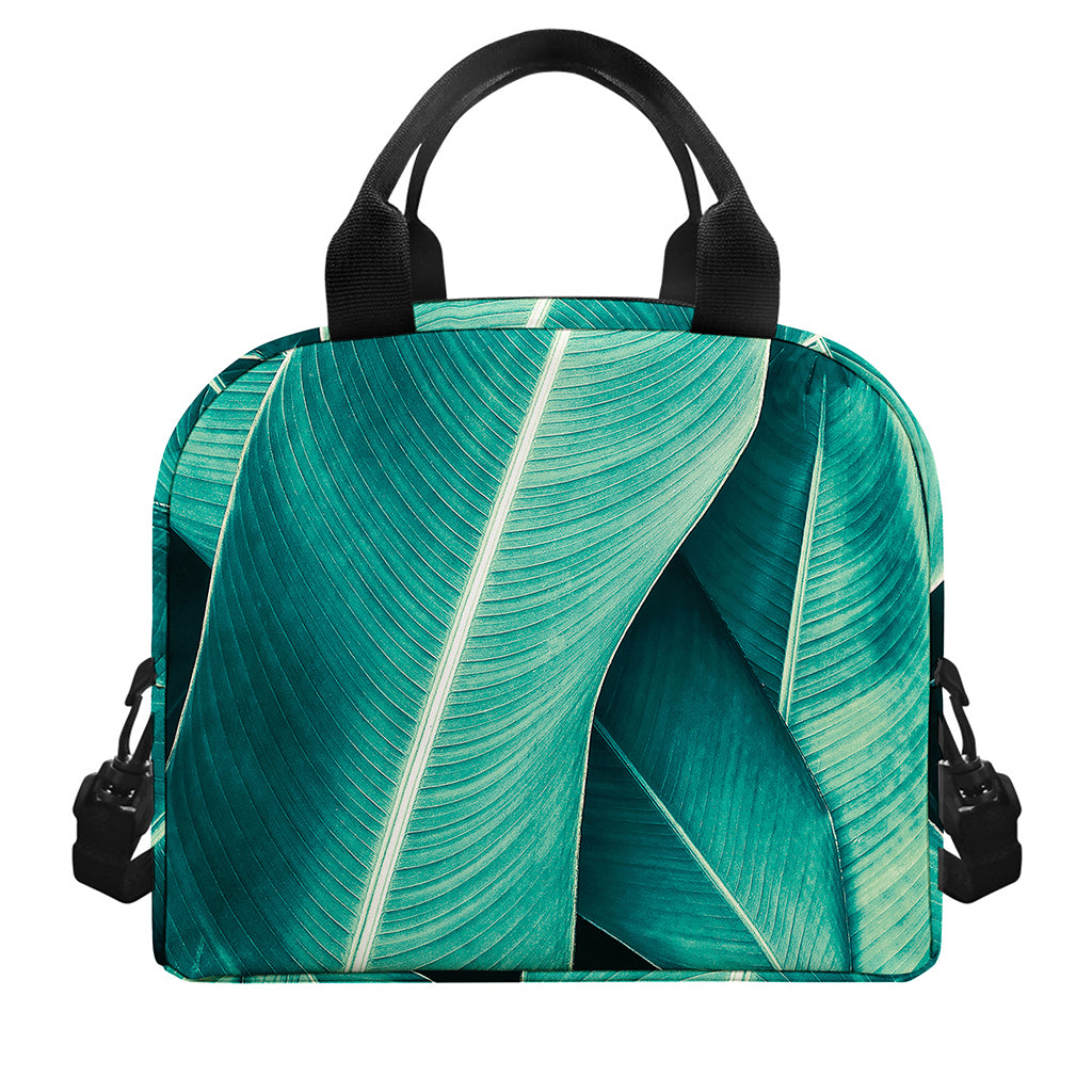 Turquoise Banana Leaf Print Insulated Lunch Bag