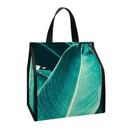 Turquoise Banana Leaf Print Insulated Lunch Tote