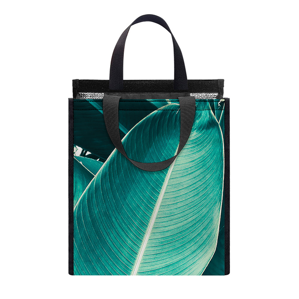 Turquoise Banana Leaf Print Insulated Lunch Tote