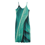 Turquoise Banana Leaf Print Jersey Midi Cami Dress