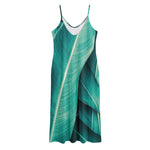 Turquoise Banana Leaf Print Jersey Midi Cami Dress