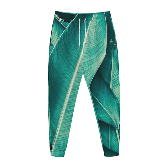 Turquoise Banana Leaf Print Jogger Pants