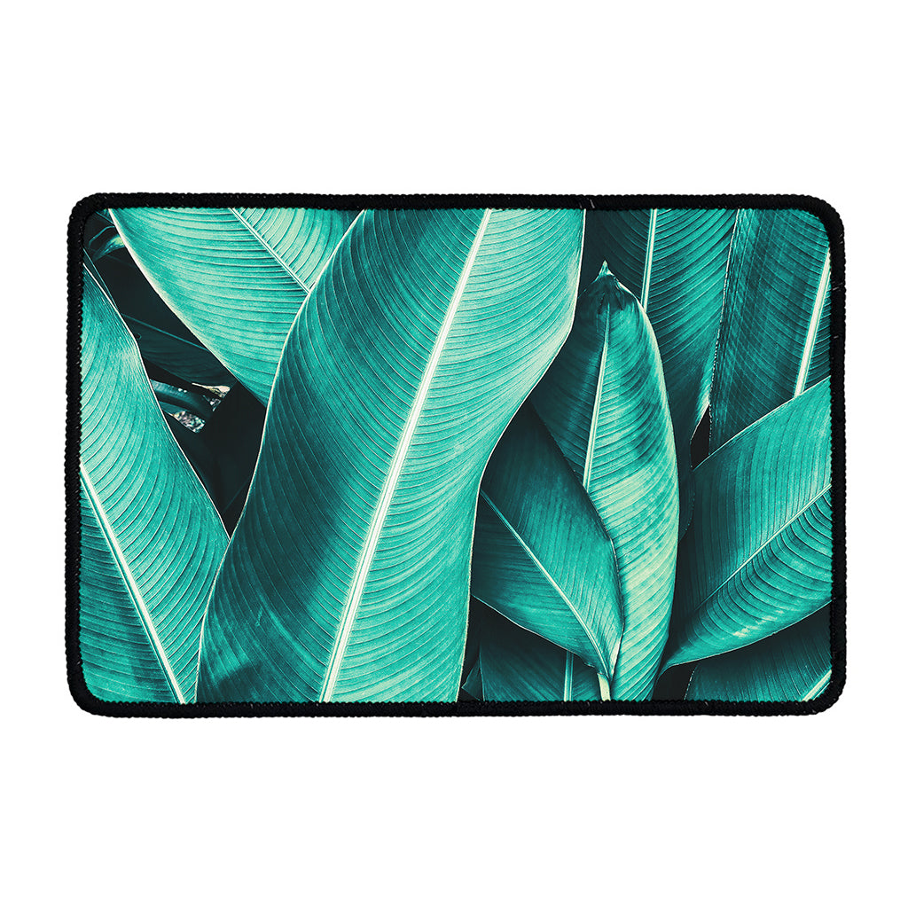 Turquoise Banana Leaf Print Kitchen Mat