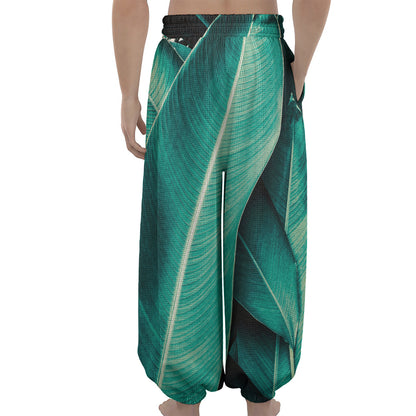 Turquoise Banana Leaf Print Lantern Pants