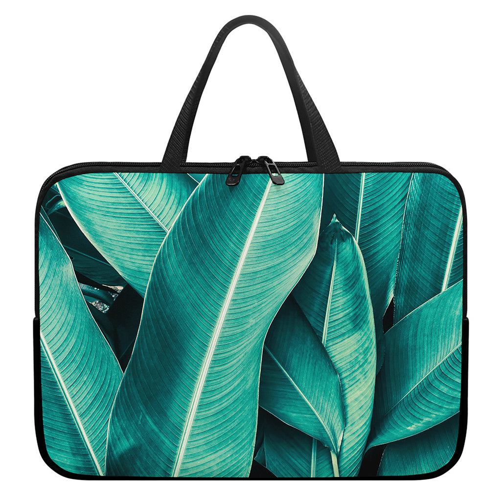 Turquoise Banana Leaf Print Laptop Sleeve With Handle