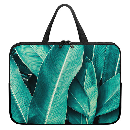 Turquoise Banana Leaf Print Laptop Sleeve With Handle