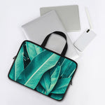 Turquoise Banana Leaf Print Laptop Sleeve With Handle