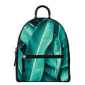 Turquoise Banana Leaf Print Leather Backpack