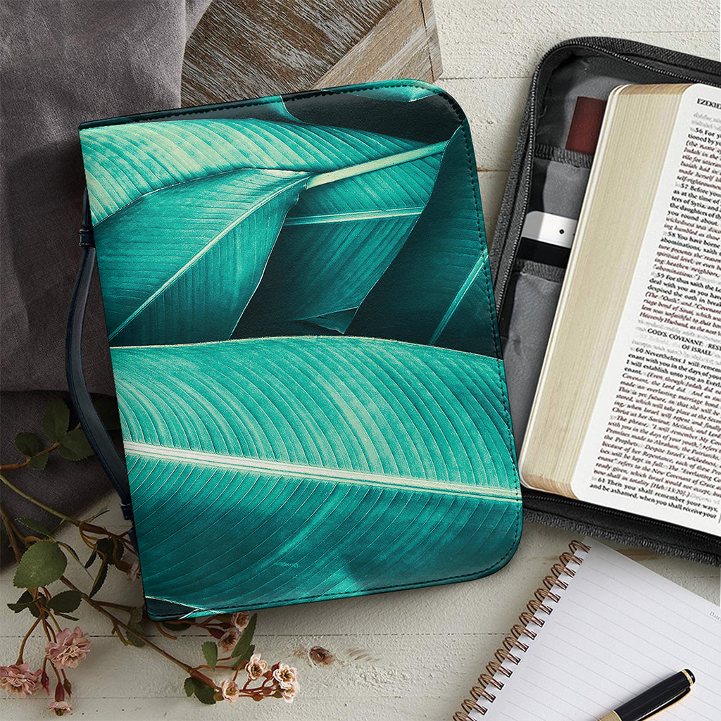 Turquoise Banana Leaf Print Leather Bible Cover