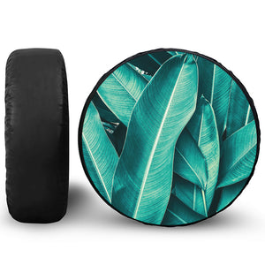 Turquoise Banana Leaf Print Leather Spare Tire Cover