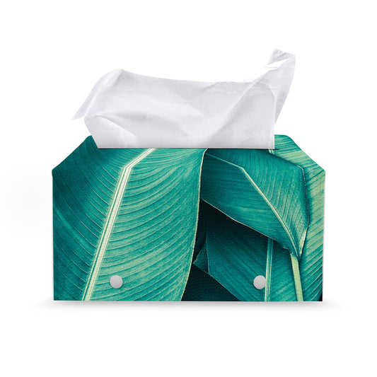 Turquoise Banana Leaf Print Leather Tissue Box Cover