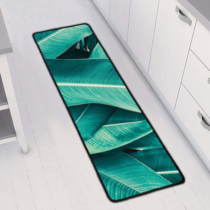 Turquoise Banana Leaf Print Long Kitchen Mat