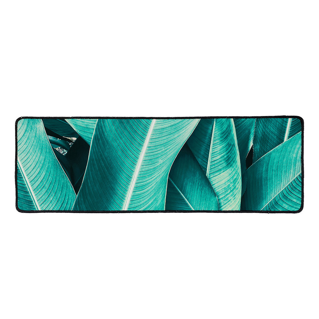Turquoise Banana Leaf Print Long Kitchen Mat