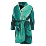 Turquoise Banana Leaf Print Men's Bathrobe