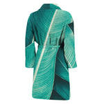 Turquoise Banana Leaf Print Men's Bathrobe