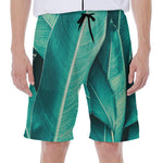 Turquoise Banana Leaf Print Men's Beach Shorts