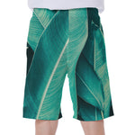 Turquoise Banana Leaf Print Men's Beach Shorts