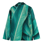 Turquoise Banana Leaf Print Men's Blazer