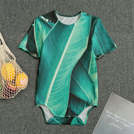 Turquoise Banana Leaf Print Men's Bodysuit