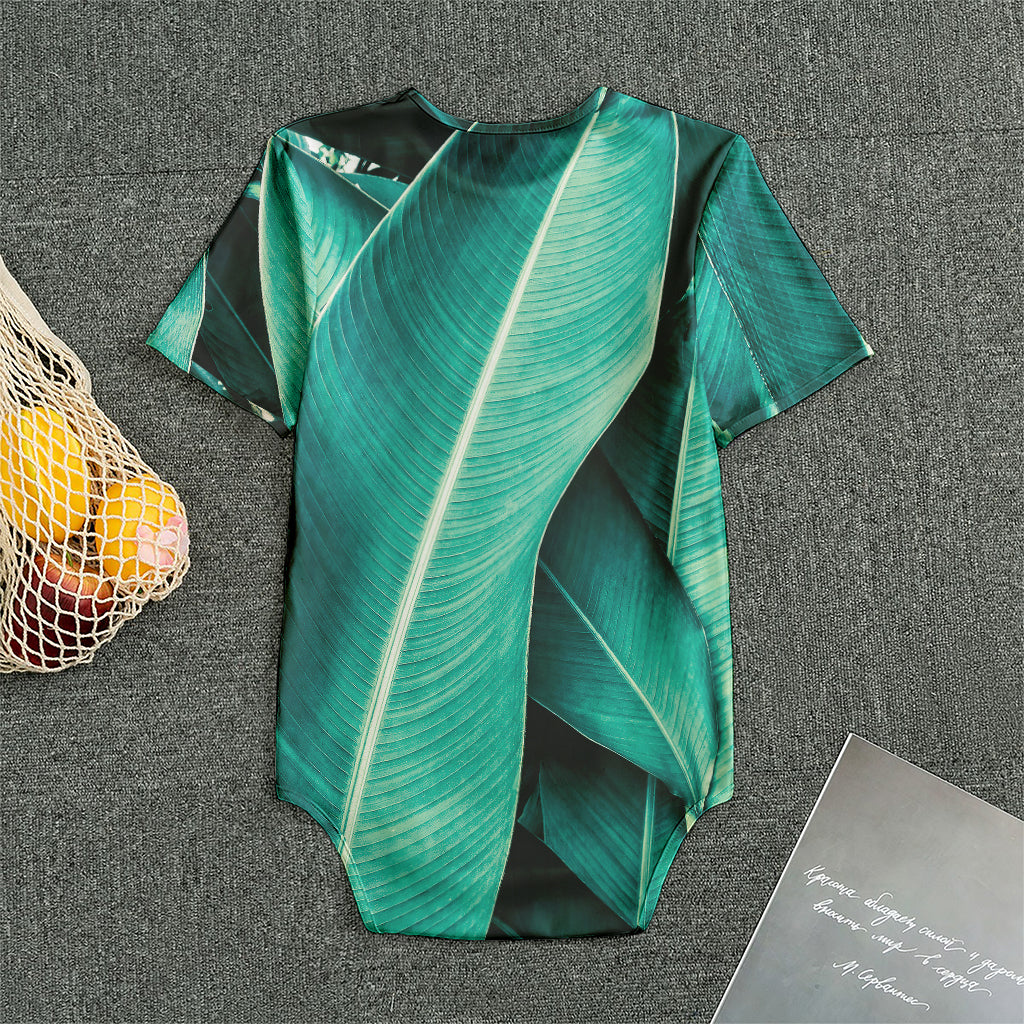 Turquoise Banana Leaf Print Men's Bodysuit