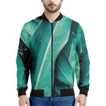 Turquoise Banana Leaf Print Men's Bomber Jacket
